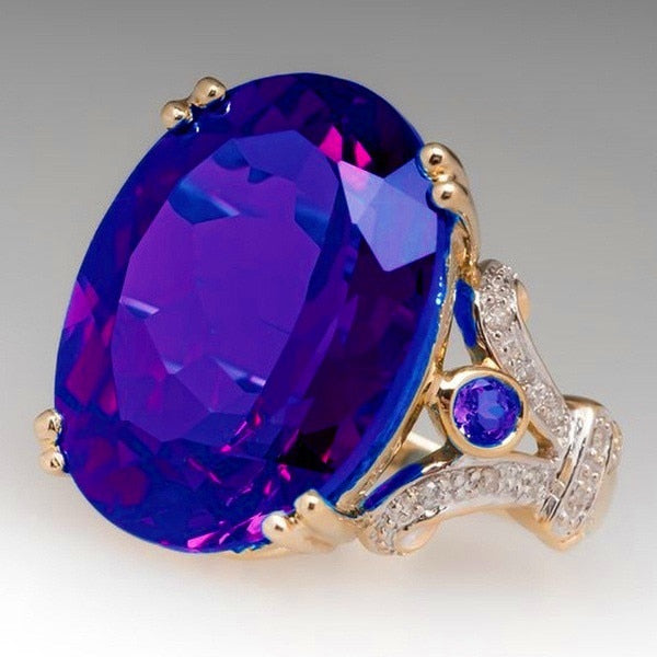 Fashion Luxury Colorful Cubic Zirconia Ring Oval Stone Finger Ring For Women