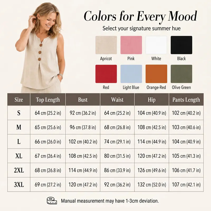π Best-Seller- Women's 2-Piece Set: V-Neck Button-Front Sleeveless Top & Trousers