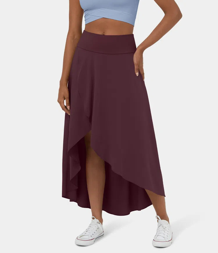 High Waisted High Low Ruffle 2-in-1 Flowy Quick Dry Casual Regular Maxi Skirt