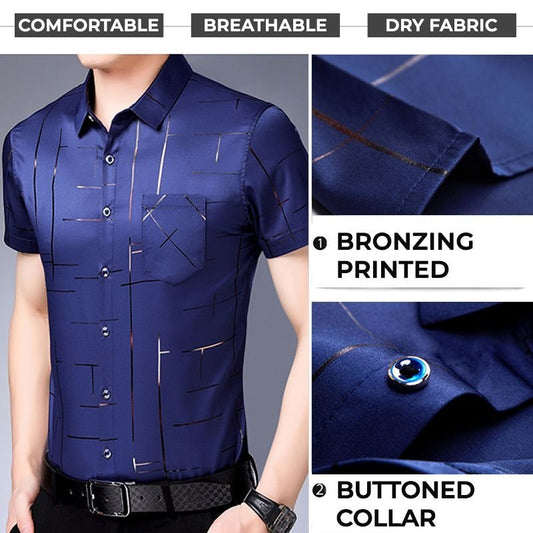 Men's Ice Silk Casual Bronzing Printed Shirt