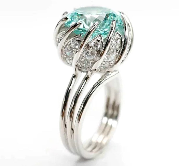 6 Carat Paraiba Blue-green Lotus Diamond Ring