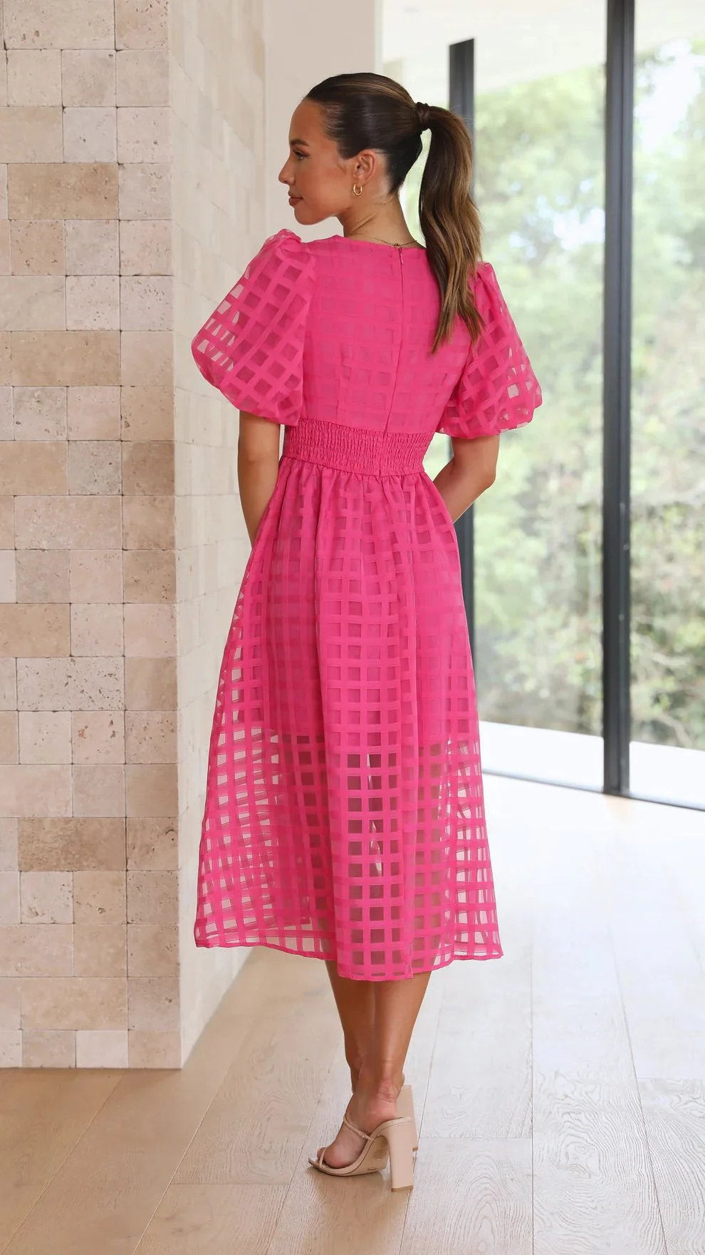 🔥Time-limited promotion 49% OFF🔥 Beauty Square Patterned Fabric Puff Sleeve Midi Dress