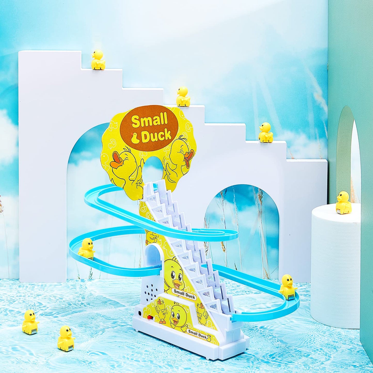 mamymarket™-Funny Automatic Stair-Climbing Ducklings Cartoon Race Track Set