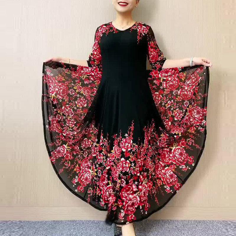 [L-4XL] Fashion Women's Double Layer Mesh Printed Dresses