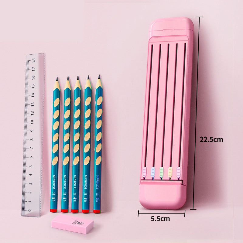 mamymarket™-Multifunctional Pencil Case for Kids with 5pcs Pencils2B, Eraser and Ruler