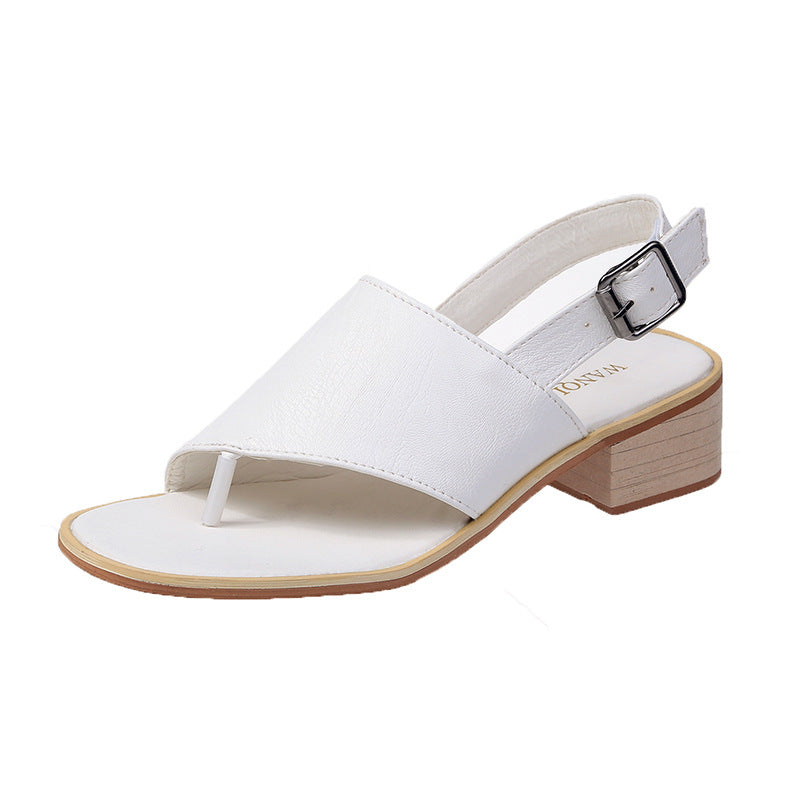 2023 summer casual  Rhinestone hollow chunky heel shoes and new belt buckle solid color plus size women's sandals