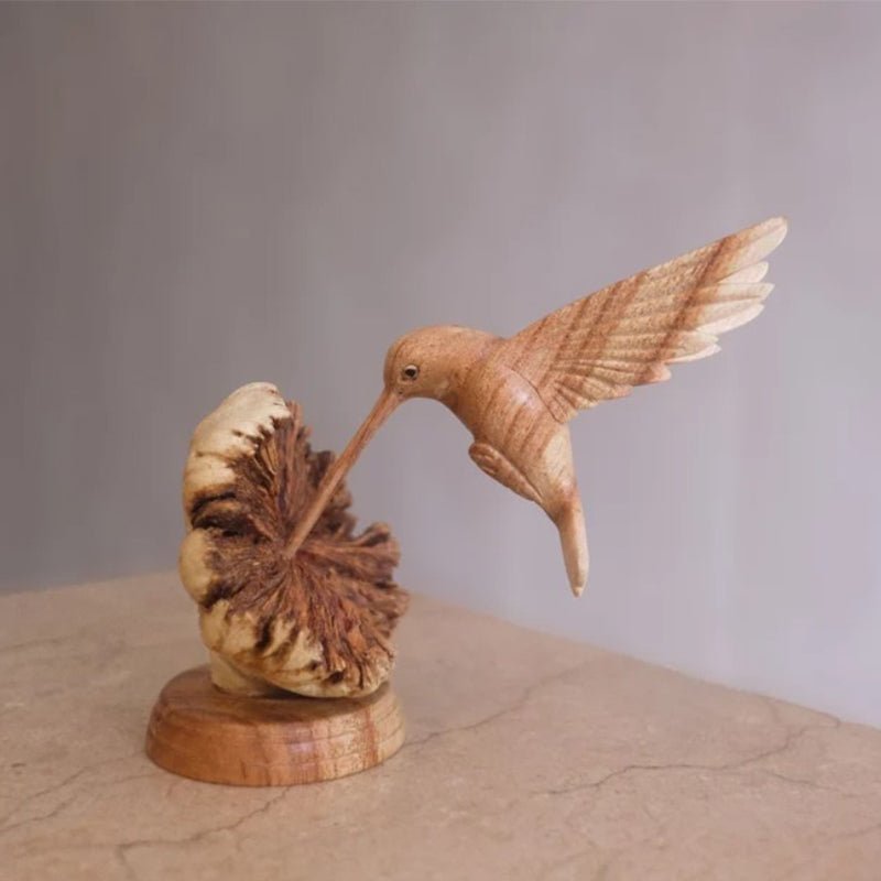 Hummingbird Feeding on a Flower, Handmade Sculpture