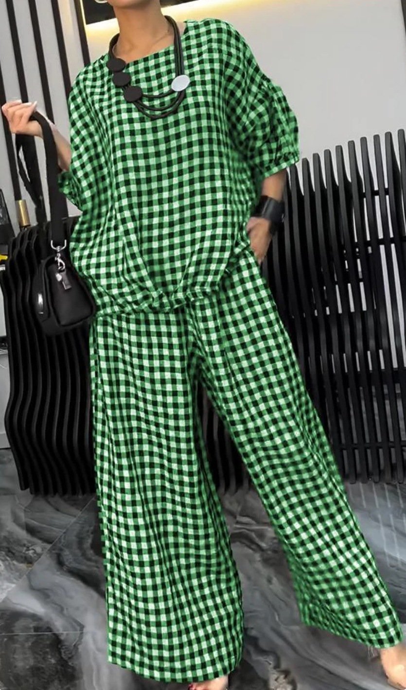 mamymarket™-Women's Comfortable Plaid Top And Pants Two-Piece Set