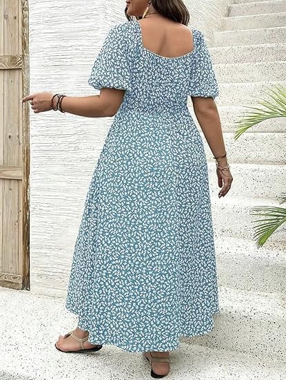 💗Plus Size Split Floral Print Boho Maxi Dress
