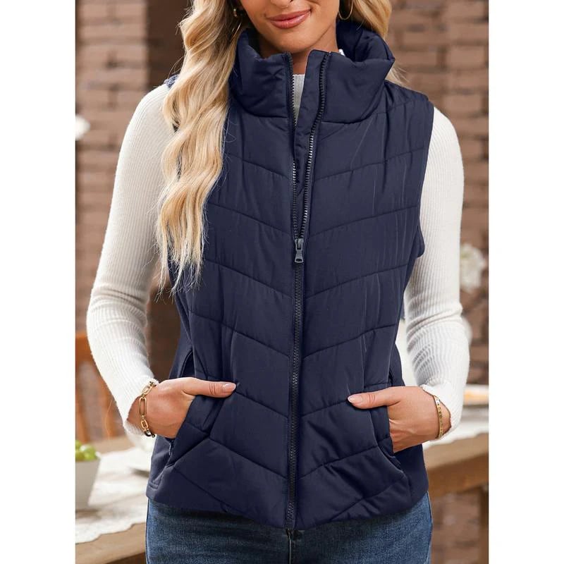 ✨️Womens Sleeveless Zip Up Outerwear Stand Collar Quilted Puffer Vest💗