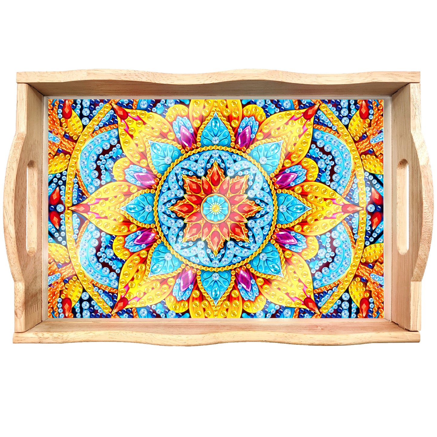 mamymarket™-DIY Diamond Painting Wooden Tray Food Tray with Handle Living Room Decoration Mandala Wooden Tray Kit