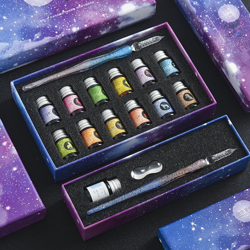 mamymarket™-Calligraphy Glass Dip Pen Ink Set