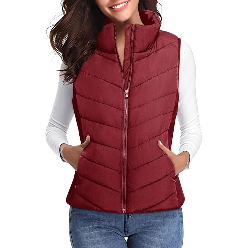 ✨️Womens Sleeveless Zip Up Outerwear Stand Collar Quilted Puffer Vest💗