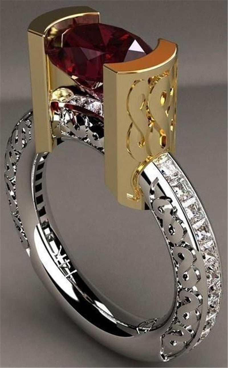 Fashion New Ring With Red Stones For Women Vintage Crystal Zircon Rings