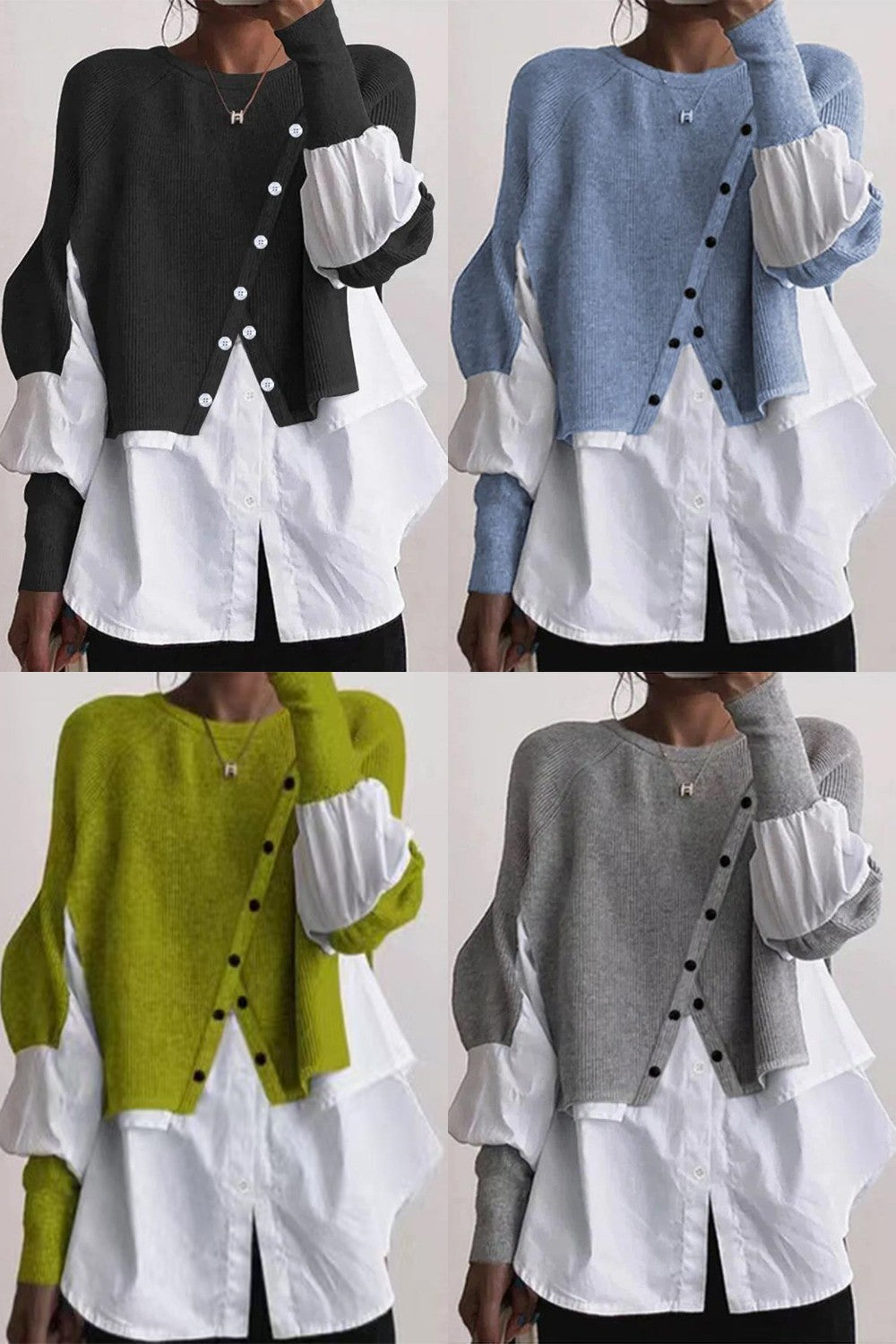 Casual Solid Patchwork Buttons O Neck Tops