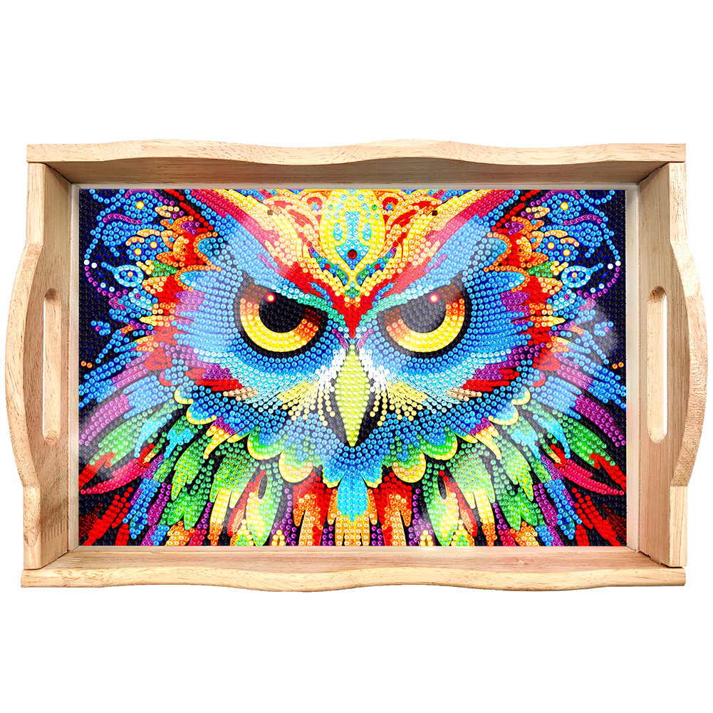 mamymarket™-DIY Diamond Painting Wooden Tray Food Tray with Handle Living Room Decoration Mandala Wooden Tray Kit