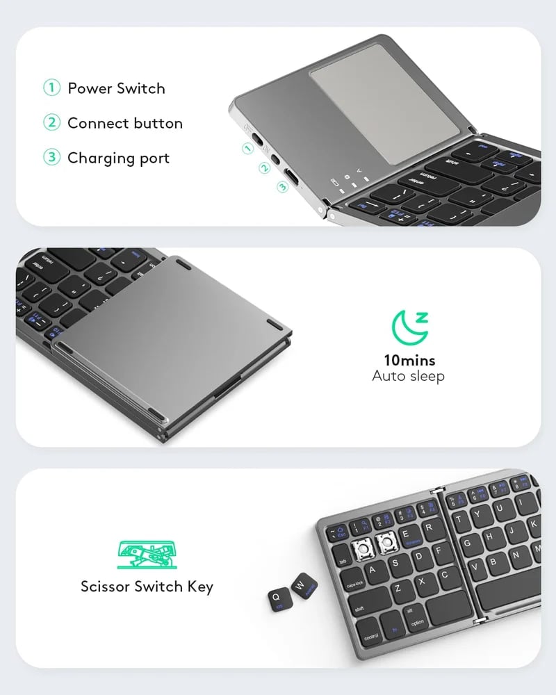 mamymarket™-Foldable Bluetooth Keyboard with Touchpad