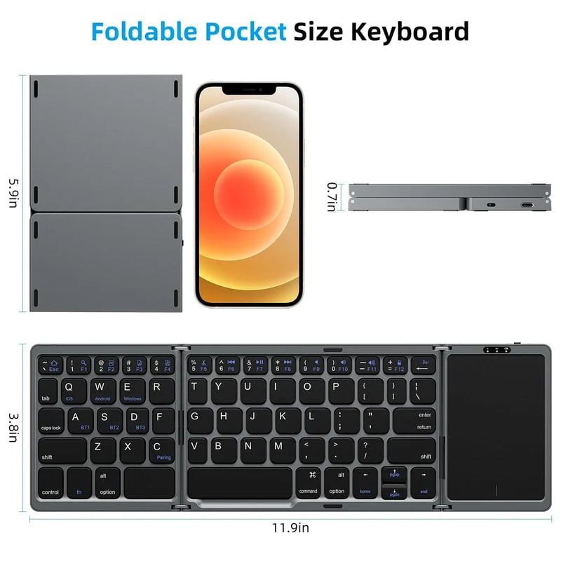 mamymarket™-Foldable Bluetooth Keyboard with Touchpad