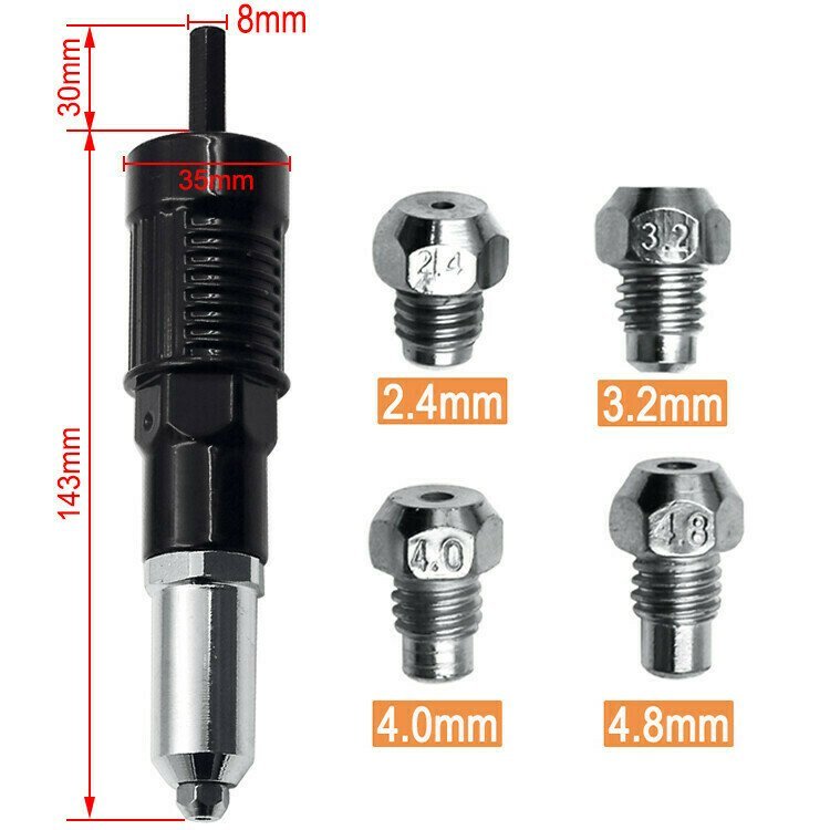 Professional Rivet Gun Adapter Kit With 4Pcs Different Matching Nozzle Bolts