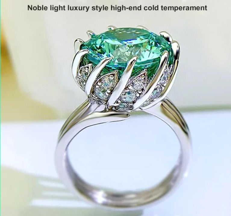 6 Carat Paraiba Blue-green Lotus Diamond Ring