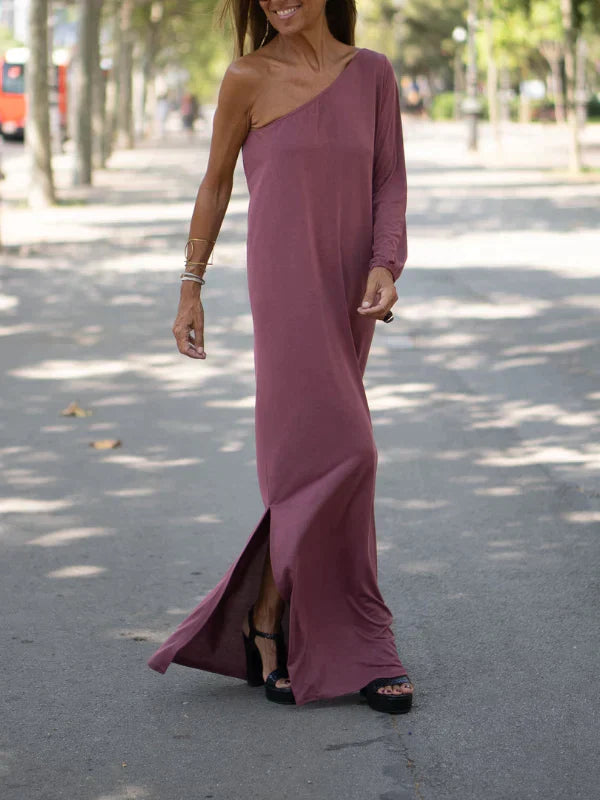 Flowing off shoulder maxi dress