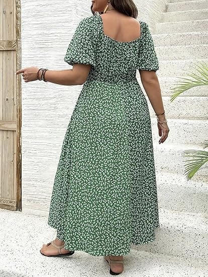 💗Plus Size Split Floral Print Boho Maxi Dress