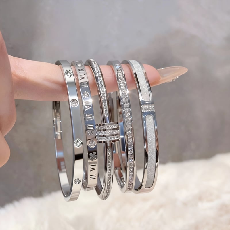 5-Piece Elegant Stainless Steel Bracelet Set,  Fashionable Classic Design & Fade-Resistant