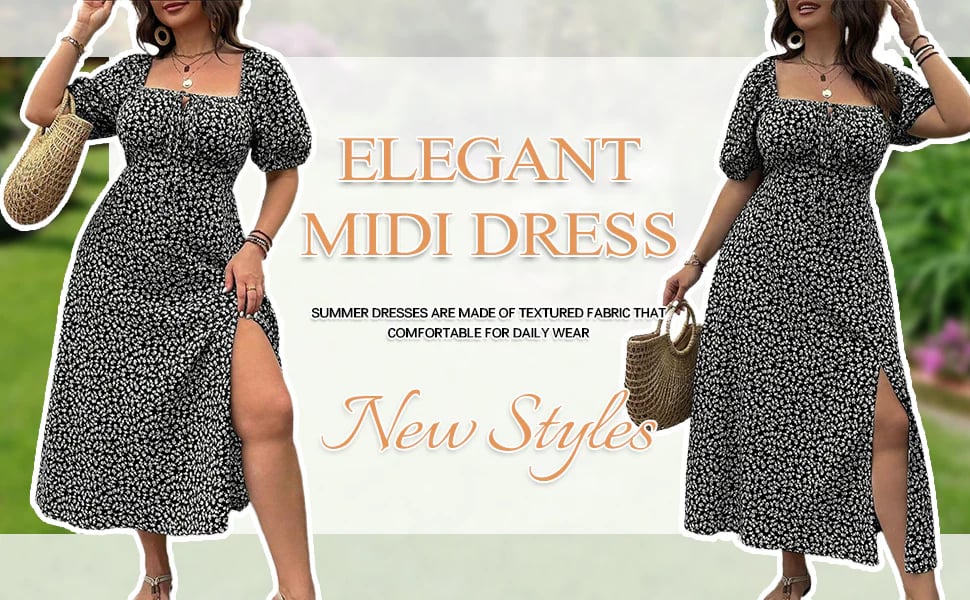 💗Plus Size Split Floral Print Boho Maxi Dress