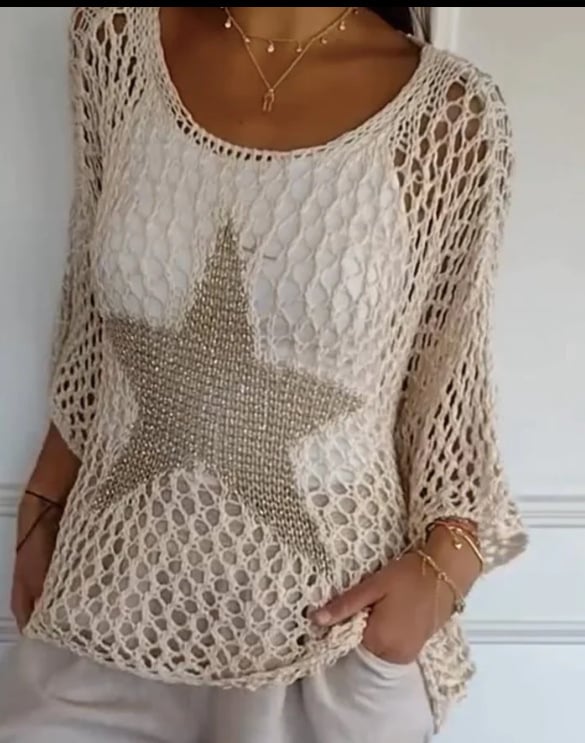 Five-Star Round Neck Hollow Crochet Tops (Buy 2 Free Shipping)