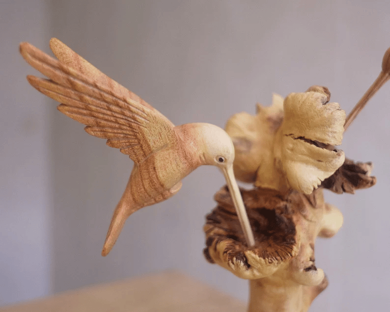 Hummingbird Feeding on a Flower, Handmade Sculpture