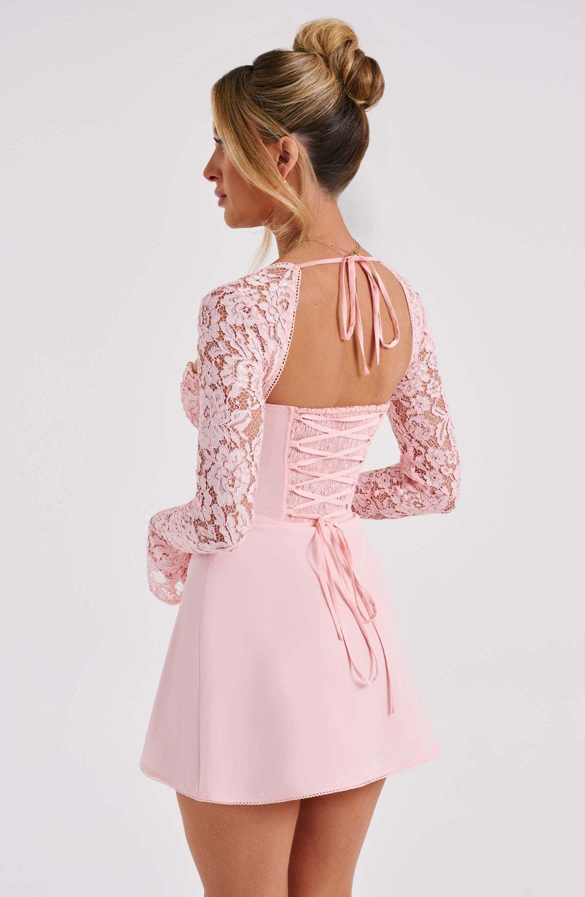 Lace Long Sleeve Backless Tie-Up Dress (Buy 2 Free Shipping)