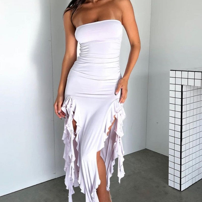 Elegant Sexy Wrap Irregular Ruffle Flutter Dress