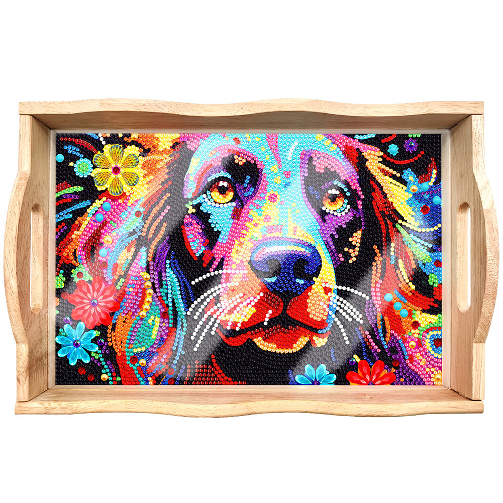 mamymarket™-DIY Diamond Painting Wooden Tray Food Tray with Handle Living Room Decoration Mandala Wooden Tray Kit