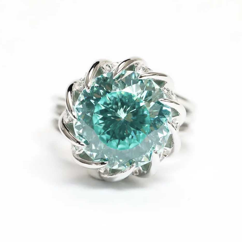 6 Carat Paraiba Blue-green Lotus Diamond Ring