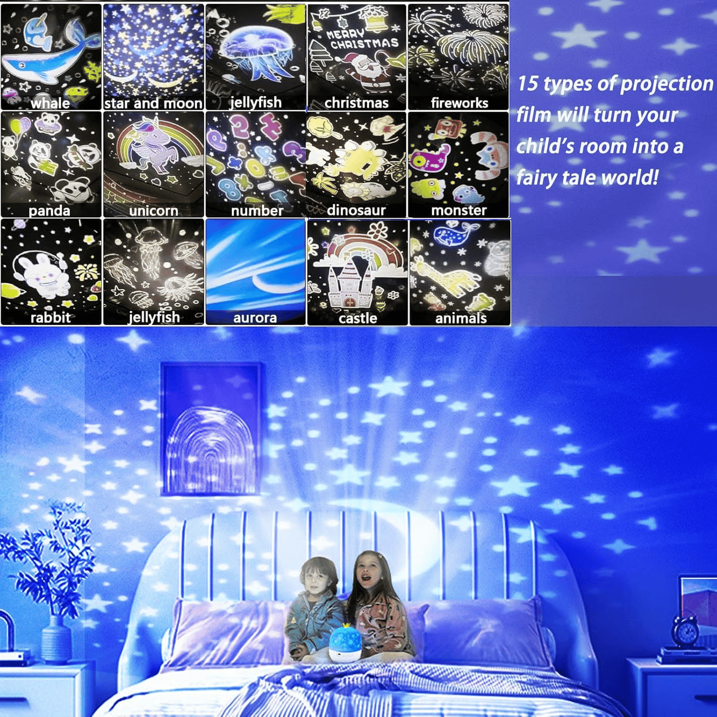 Projector Night Light for Kids 15 Sets of Films🔋Type-C Charging