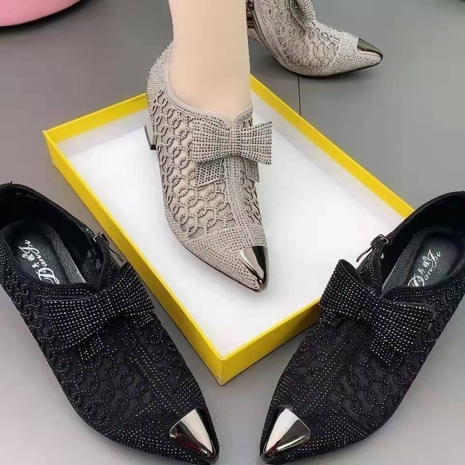 2023 summer casual  Rhinestone hollow chunky heel shoes and new belt buckle solid color plus size women's sandals