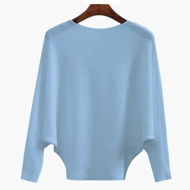Women's Boat Neck Bat Sleeve Knitted Sweater