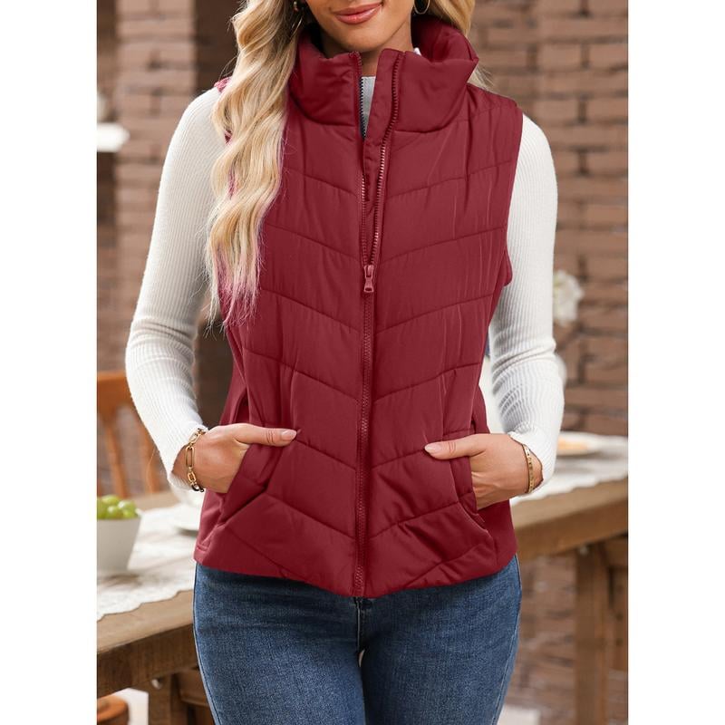 ✨️Womens Sleeveless Zip Up Outerwear Stand Collar Quilted Puffer Vest💗