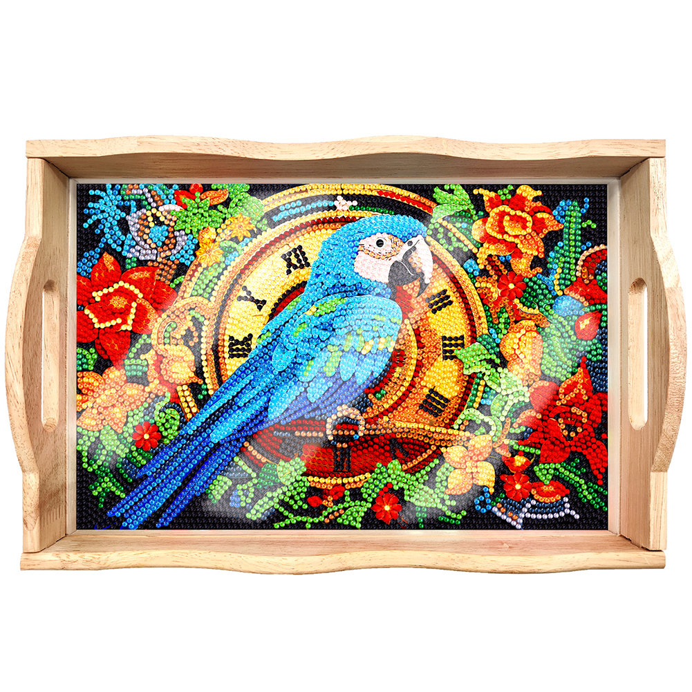 mamymarket™-DIY Diamond Painting Wooden Tray Food Tray with Handle Living Room Decoration Mandala Wooden Tray Kit