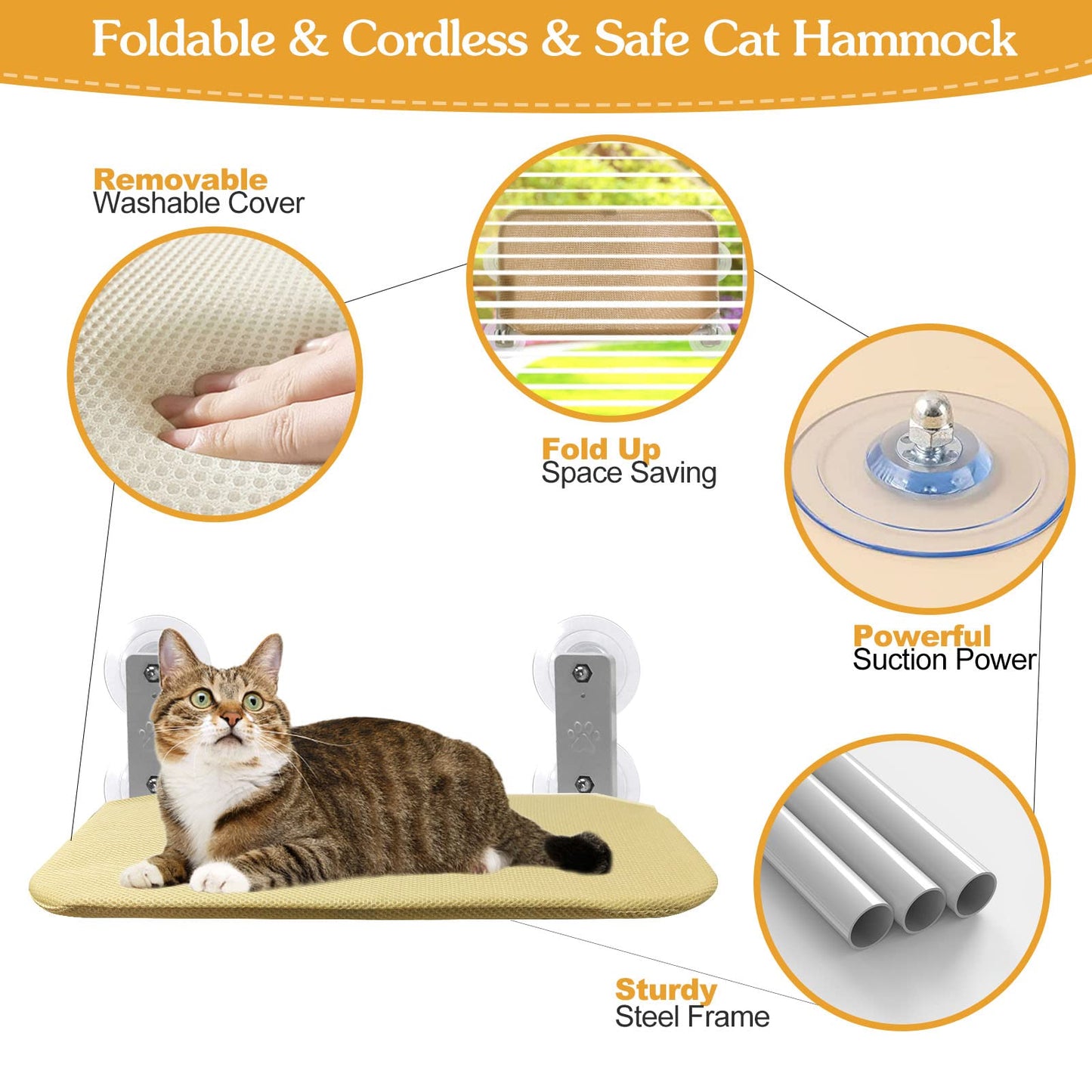 mamymarket™-Foldable Cat Hammock Suction Cup Cat Hammock