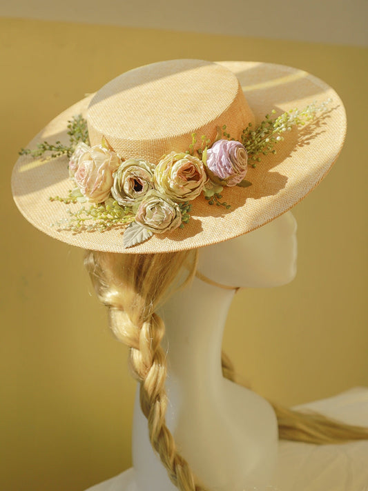 Handmade French Hat, Retro And Elegant Hollow Flower Forest Style Flat Hat