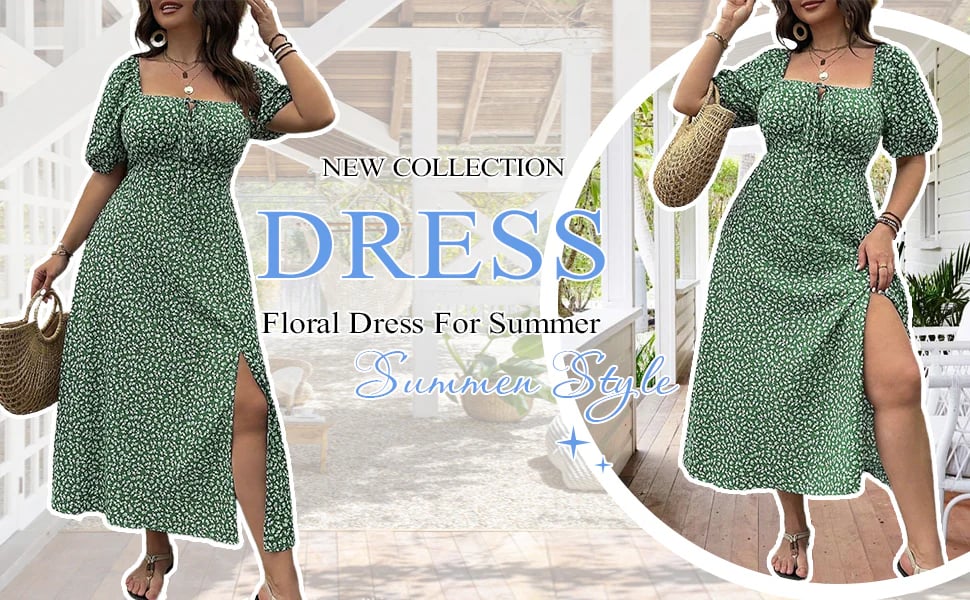 💗Plus Size Split Floral Print Boho Maxi Dress