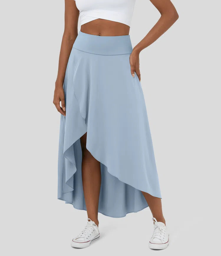 High Waisted High Low Ruffle 2-in-1 Flowy Quick Dry Casual Regular Maxi Skirt