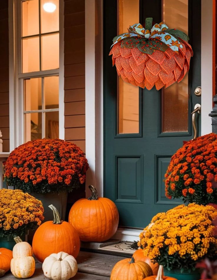 🍁 Farmhouse Pumpkin Wreath For Front Door