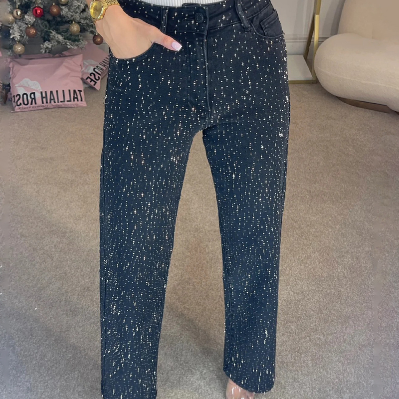 🔥Straight leg jeans with rhinestones✨Become the shining protagonist!✨