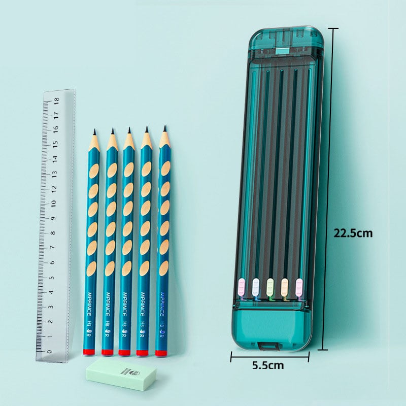 mamymarket™-Multifunctional Pencil Case for Kids with 5pcs Pencils2B, Eraser and Ruler