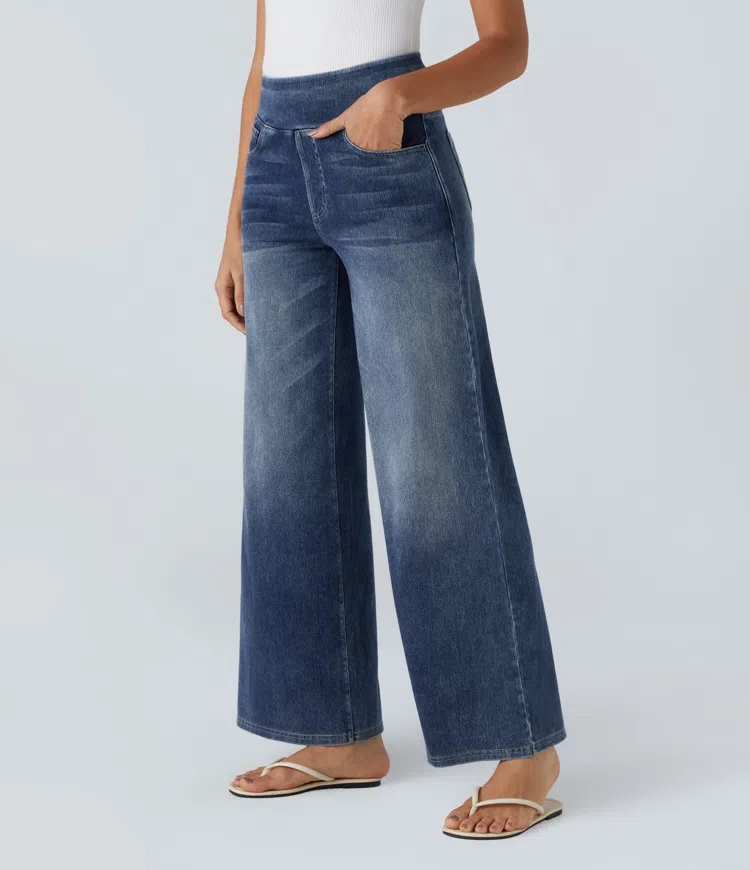 mamymarket™-Quinn Super Stretch High-Waisted Wide Leg Jeans