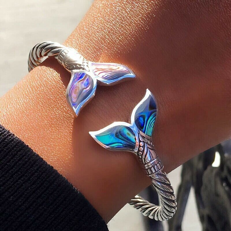 🔥Abalone Shell Mermaid Tail SS Bangle Bracelet