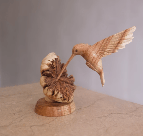 Hummingbird Feeding on a Flower, Handmade Sculpture