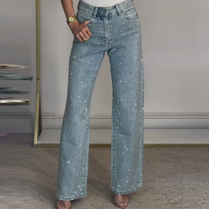 🔥Straight leg jeans with rhinestones✨Become the shining protagonist!✨